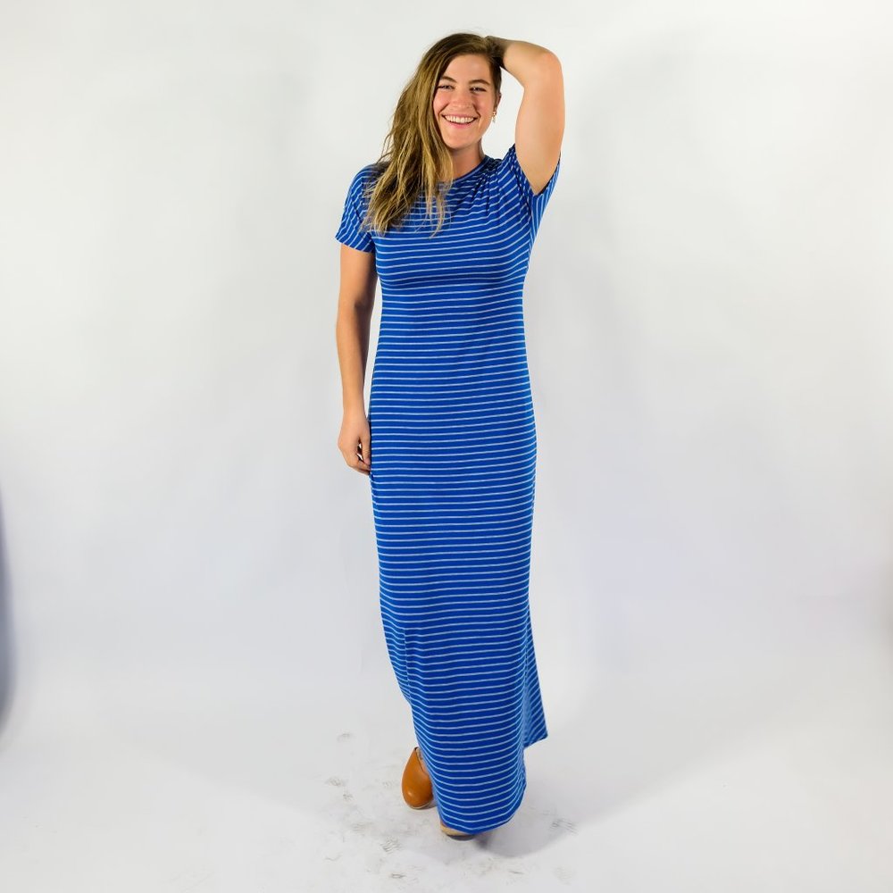 LuLaRoe Maria Dress - Blue and Gray Stripes